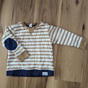 H&M Kids Size 3T Brown White Striped Knit Sweatshirt Navy Elbow Pads Snap Collar